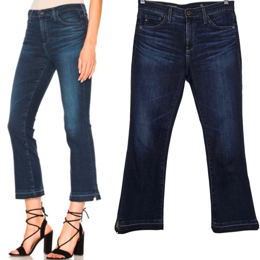 AG Adriano Goldschmied Jodi Crop High Rise Slim Flare Crop Jean Raw Slit Hem 26